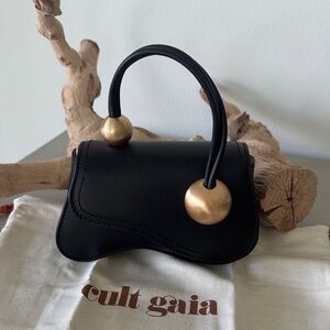 cult gaia Black Mini Top-Handle Bag with Gold Bead Accents